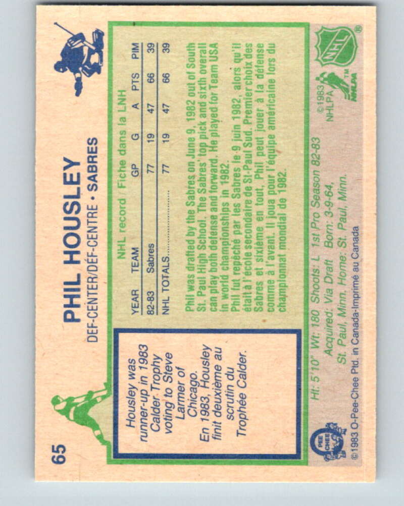 1983-84 O-Pee-Chee #65 Phil Housley  RC Rookie Buffalo Sabres  V11705