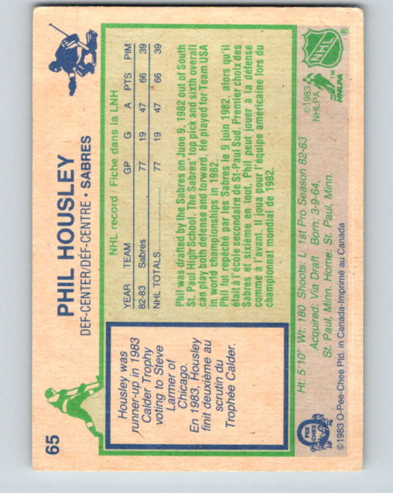 1983-84 O-Pee-Chee #65 Phil Housley  RC Rookie Buffalo Sabres  V11706