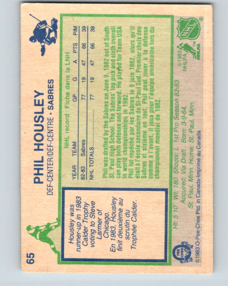 1983-84 O-Pee-Chee #65 Phil Housley  RC Rookie Buffalo Sabres  V11708