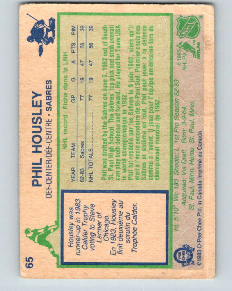 1983-84 O-Pee-Chee #65 Phil Housley  RC Rookie Buffalo Sabres  V11709