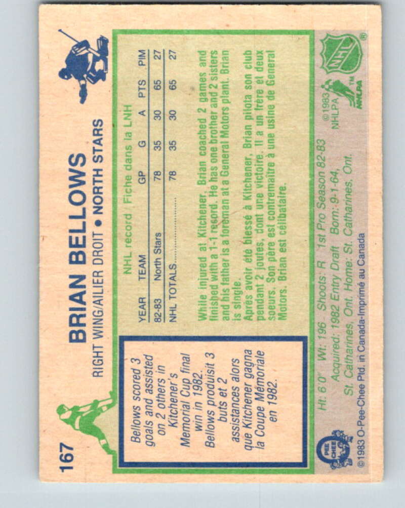 1983-84 O-Pee-Chee #167 Brian Bellows  RC Rookie Minnesota North Stars  V11719