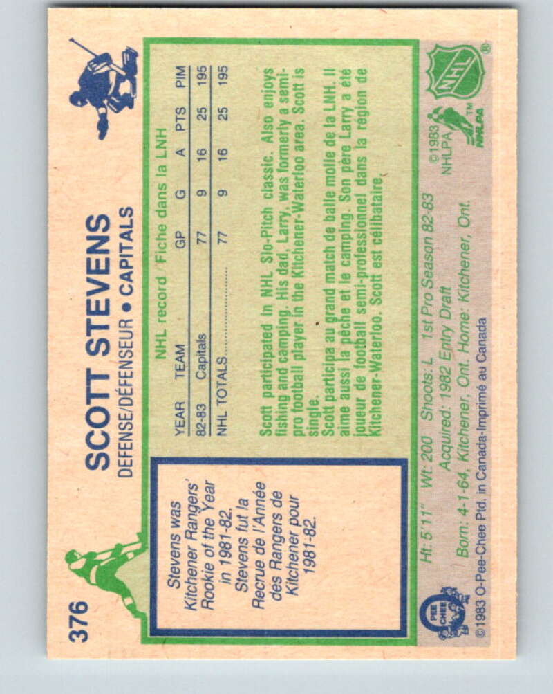 1983-84 O-Pee-Chee #376 Scott Stevens  RC Rookie Washington Capitals  V11726