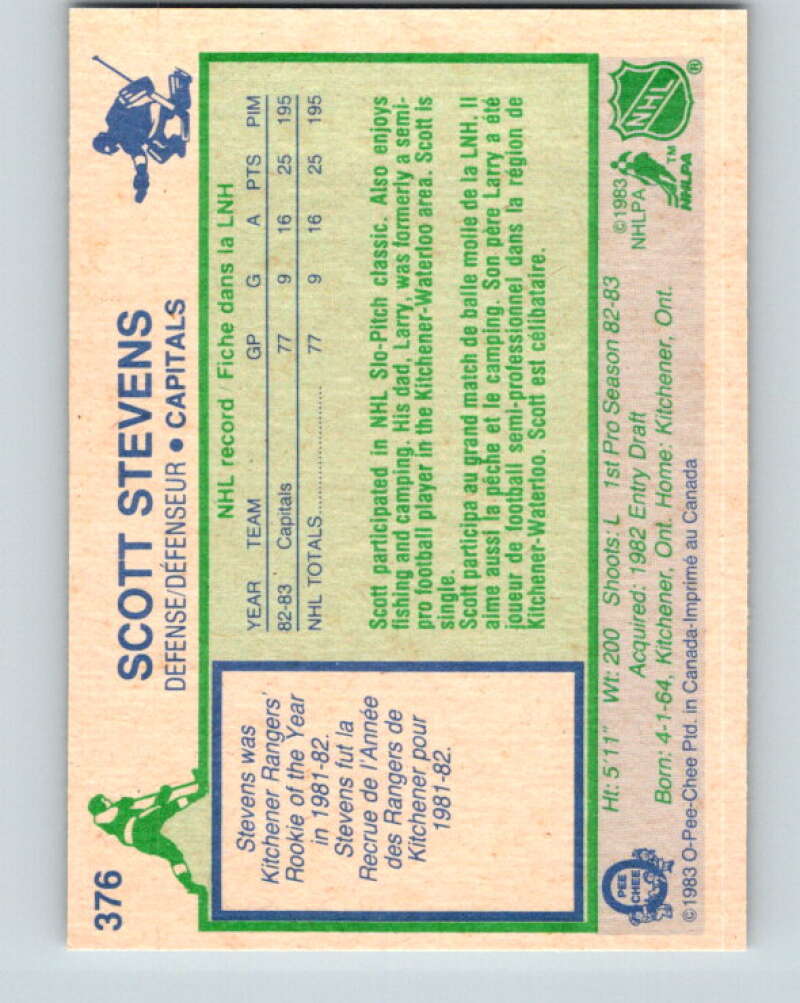 1983-84 O-Pee-Chee #376 Scott Stevens  RC Rookie Washington Capitals  V11728