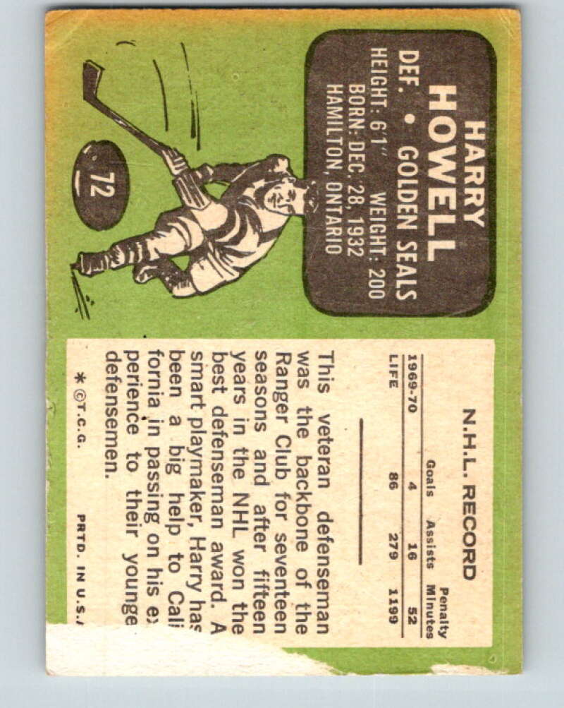 1970-71 Topps NHL #72 Harry Howell  California Golden Seals  V11763
