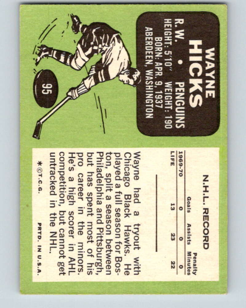 1970-71 Topps NHL #95 Wayne Hicks  RC Rookie Pittsburgh Penguins  V11772