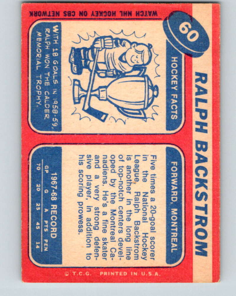 1968-69 Topps NHL #60 Ralph Backstrom  Montreal Canadiens  V11796
