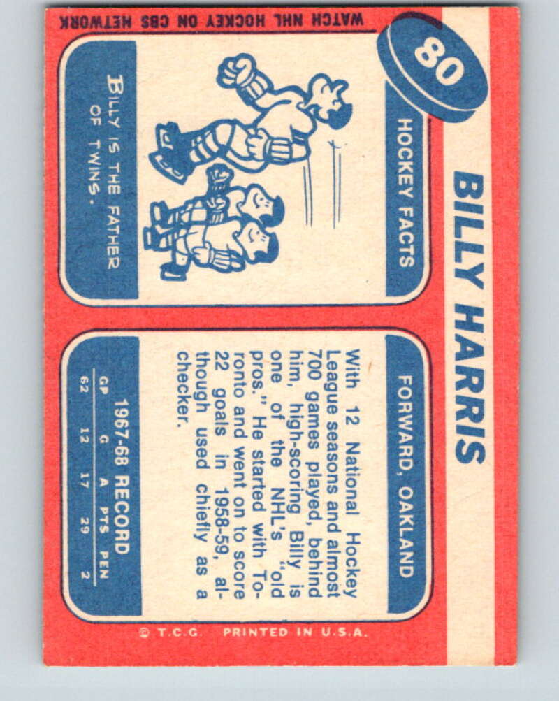 1968-69 Topps NHL #80 Billy Harris  Oakland Seals  V11805
