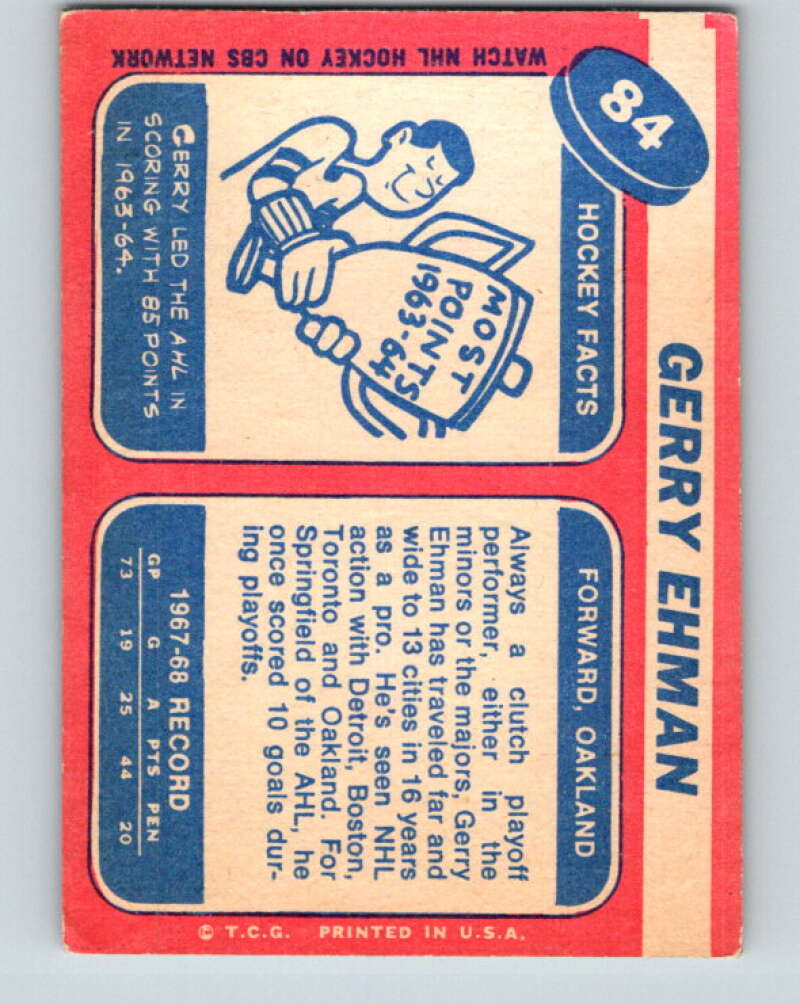1968-69 Topps NHL #84 Gerry Ehman  Oakland Seals  V11807
