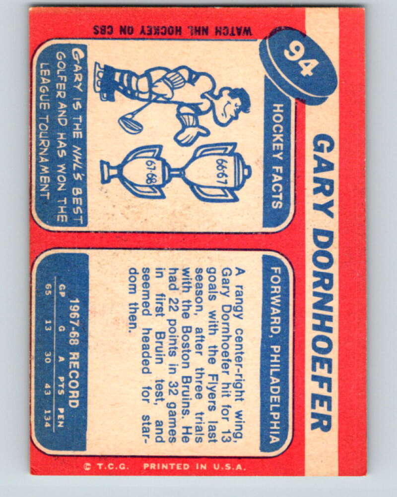 1968-69 Topps NHL #94 Gary Dornhoefer  Philadelphia Flyers  V11809