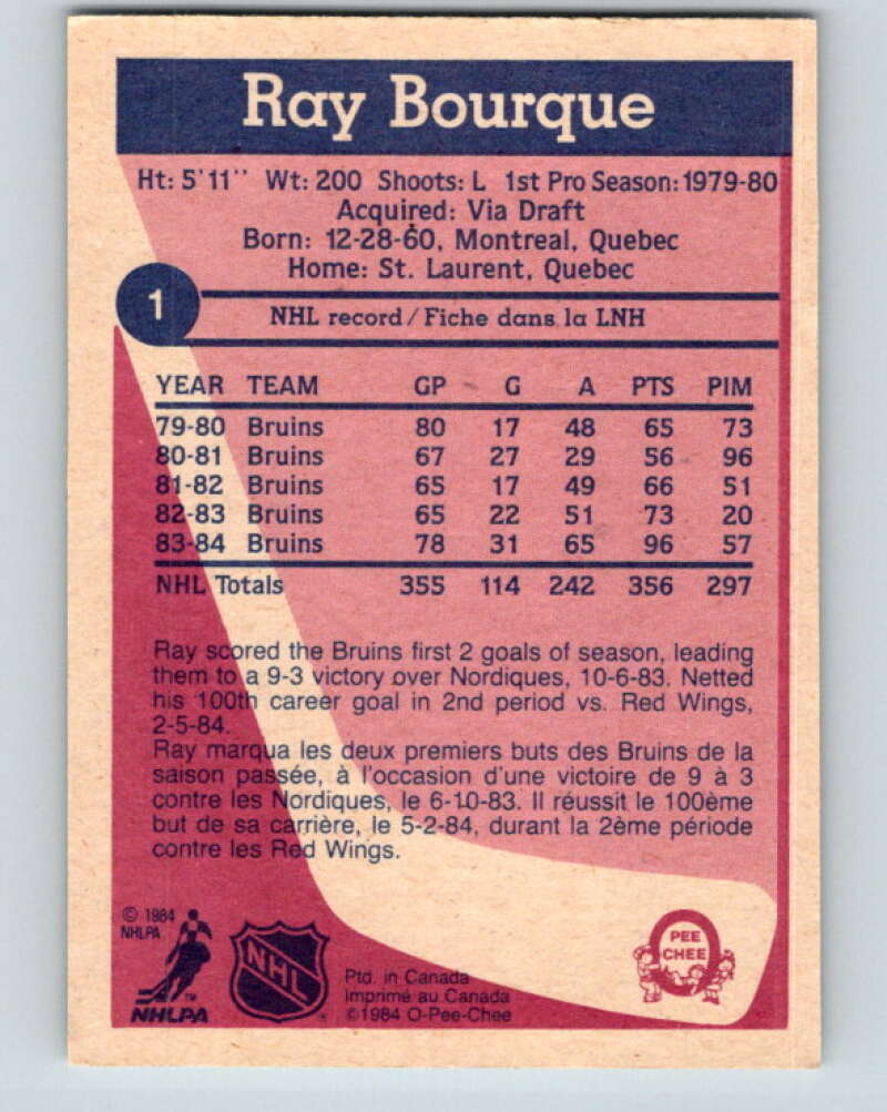 1984-85 O-Pee-Chee #1 Ray Bourque  Boston Bruins  V11827