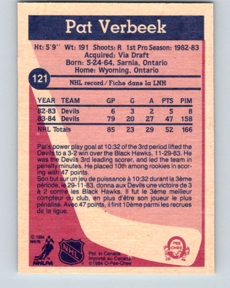 1984-85 O-Pee-Chee #121 Pat Verbeek  RC Rookie New Jersey Devils  V11833