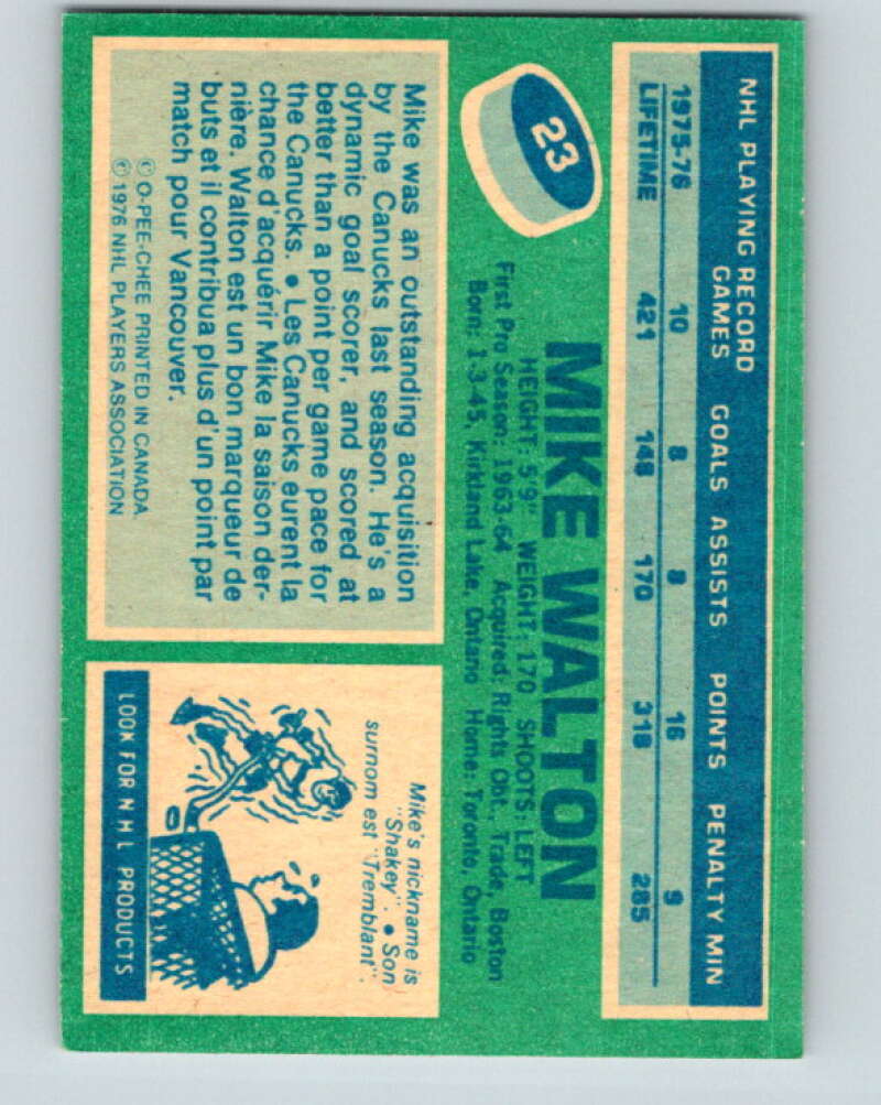 1976-77 O-Pee-Chee #23 Mike Walton  Vancouver Canucks  V11933
