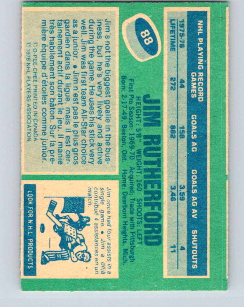 1976-77 O-Pee-Chee #88 Jim Rutherford  Detroit Red Wings  V12520