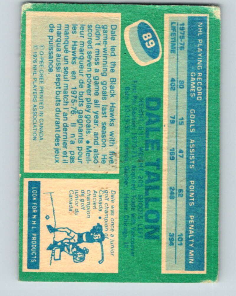 1976-77 O-Pee-Chee #89 Dale Tallon  Chicago Blackhawks  V12528