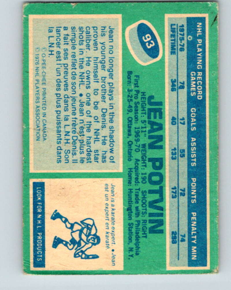 1976-77 O-Pee-Chee #93 Jean Potvin  New York Islanders  V12535