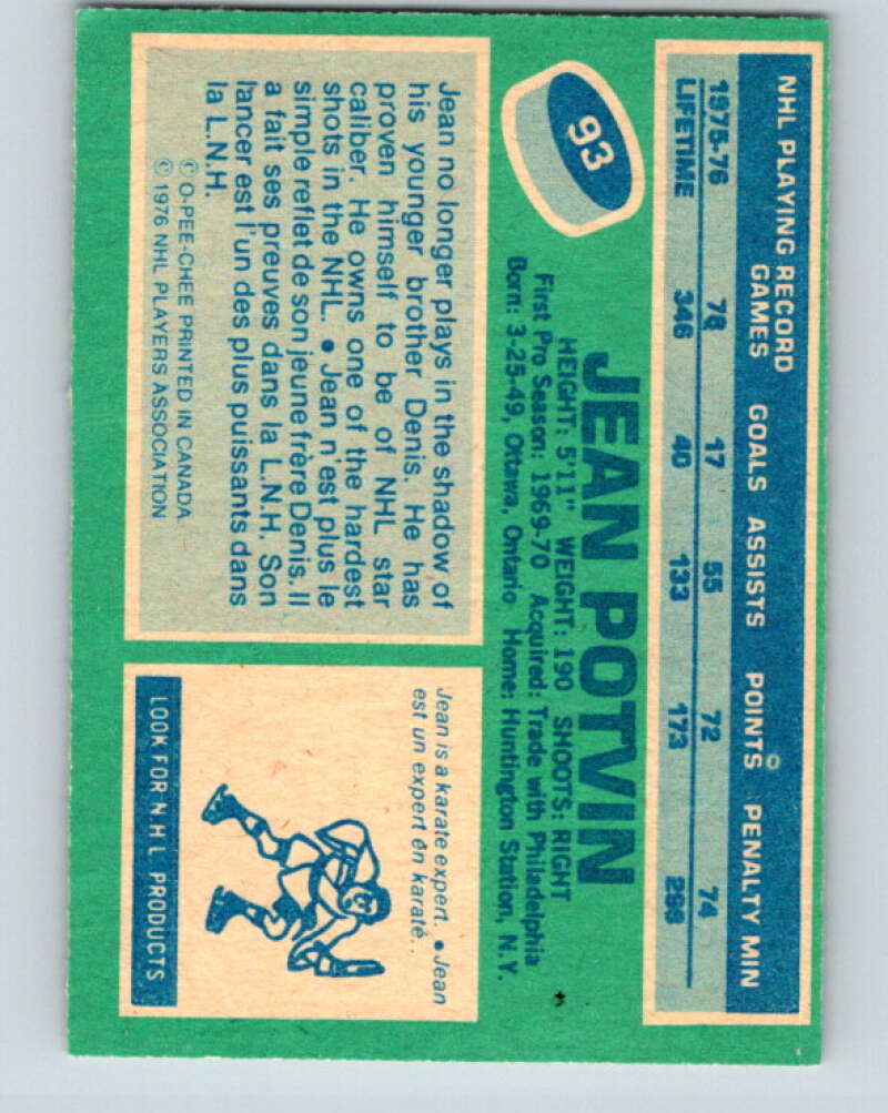 1976-77 O-Pee-Chee #93 Jean Potvin  New York Islanders  V12536