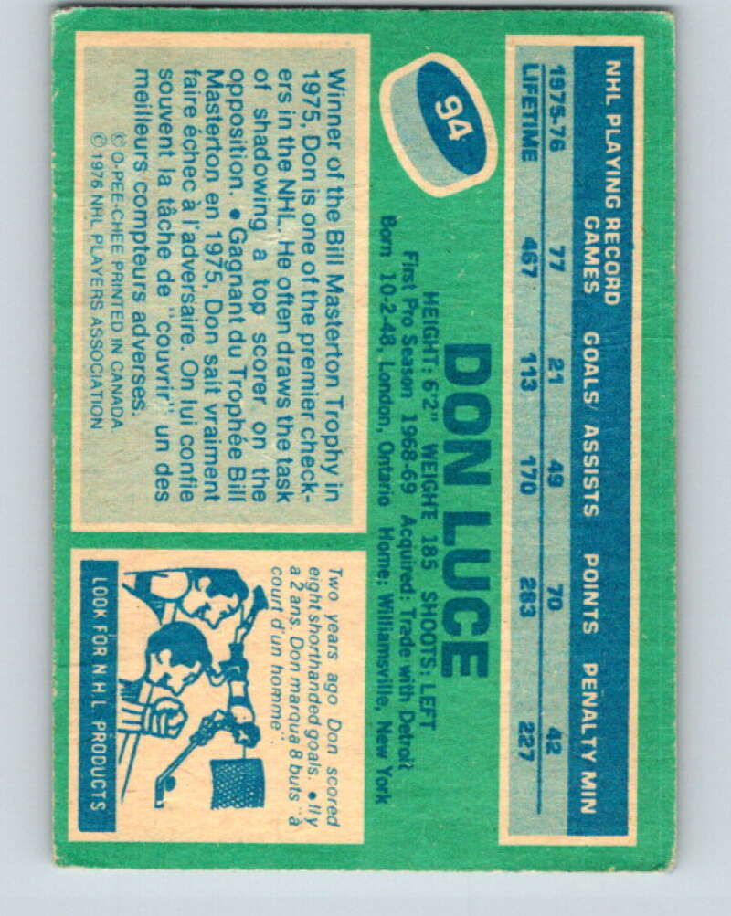 1976-77 O-Pee-Chee #94 Don Luce  Buffalo Sabres  V12540
