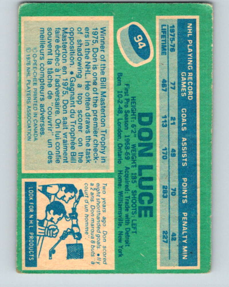 1976-77 O-Pee-Chee #94 Don Luce  Buffalo Sabres  V12541