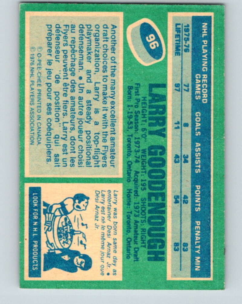 1976-77 O-Pee-Chee #96 Larry Goodenough  Philadelphia Flyers  V12544