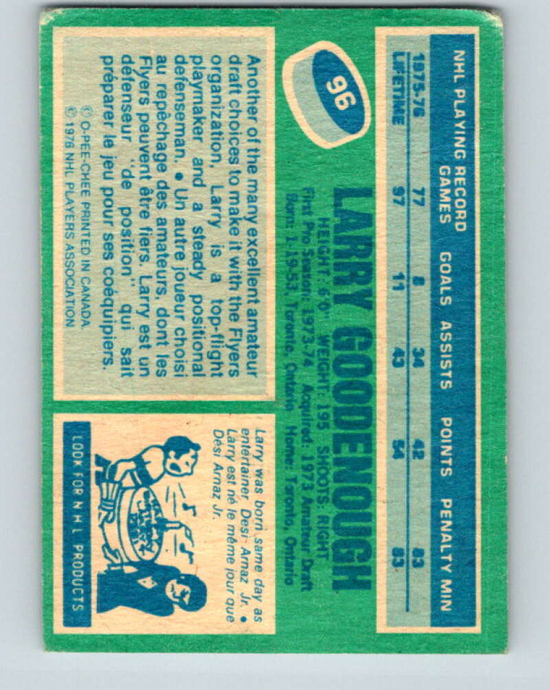 1976-77 O-Pee-Chee #96 Larry Goodenough  Philadelphia Flyers  V12545