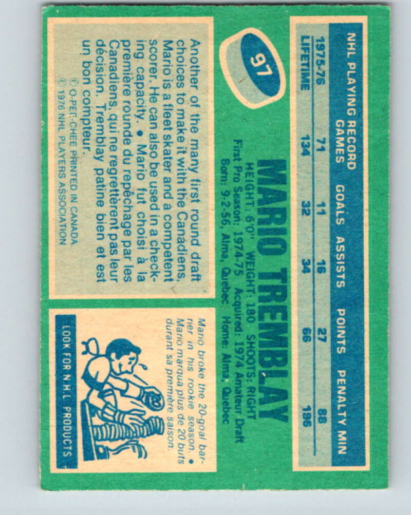1976-77 O-Pee-Chee #97 Mario Tremblay  Montreal Canadiens  V12548