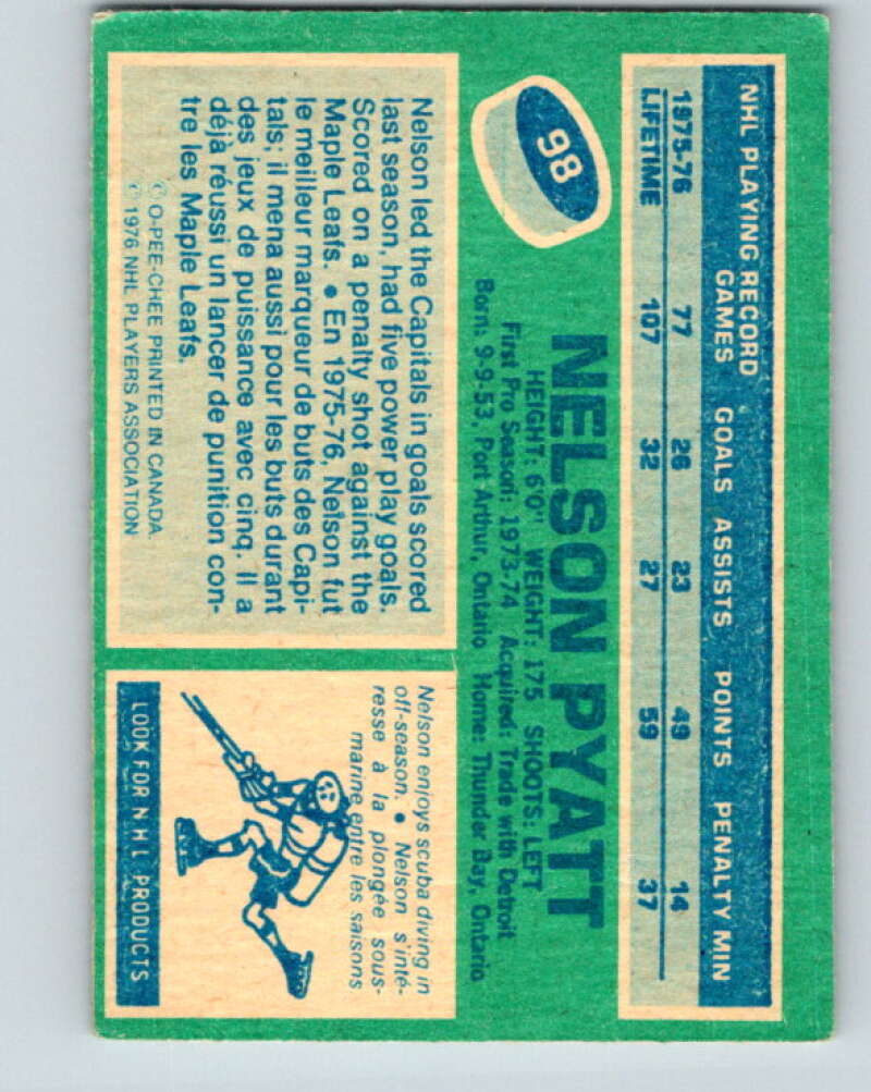 1976-77 O-Pee-Chee #98 Nelson Pyatt  RC Rookie Colorado Rockies  V12553