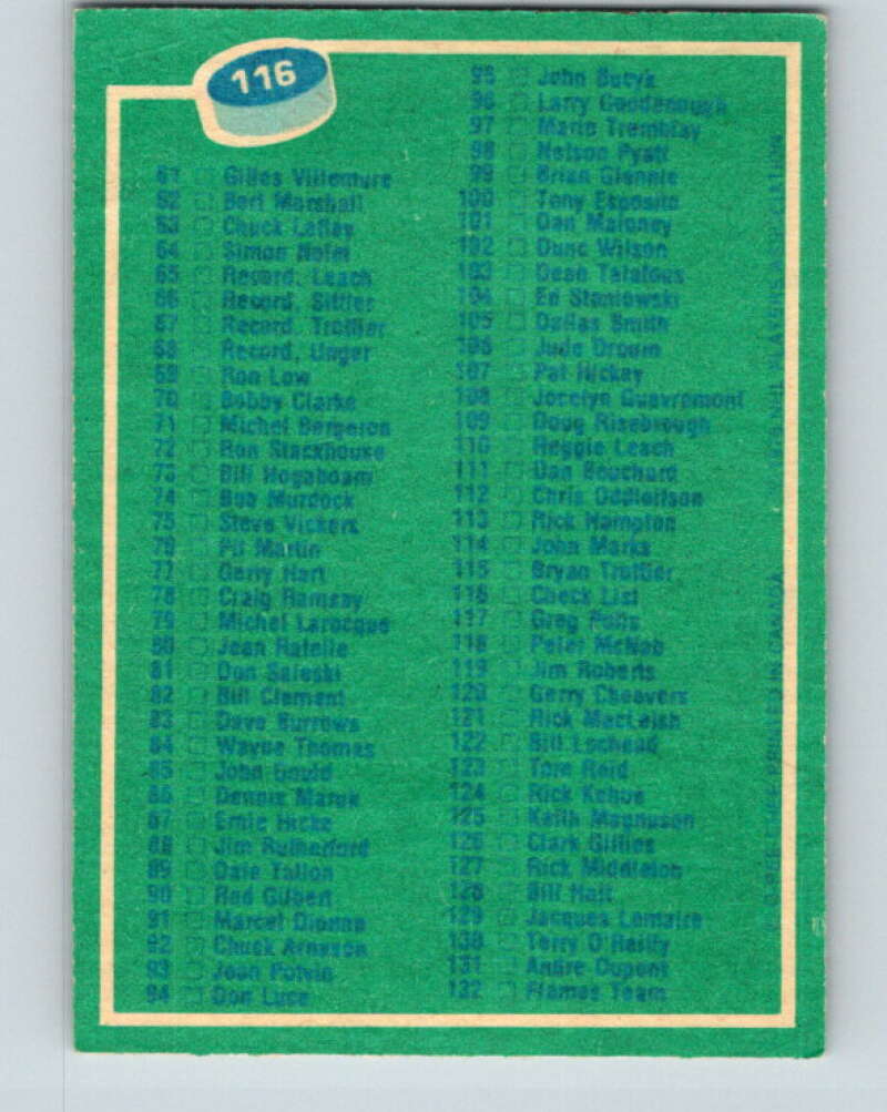 1976-77 O-Pee-Chee #116 Checklist   V12595