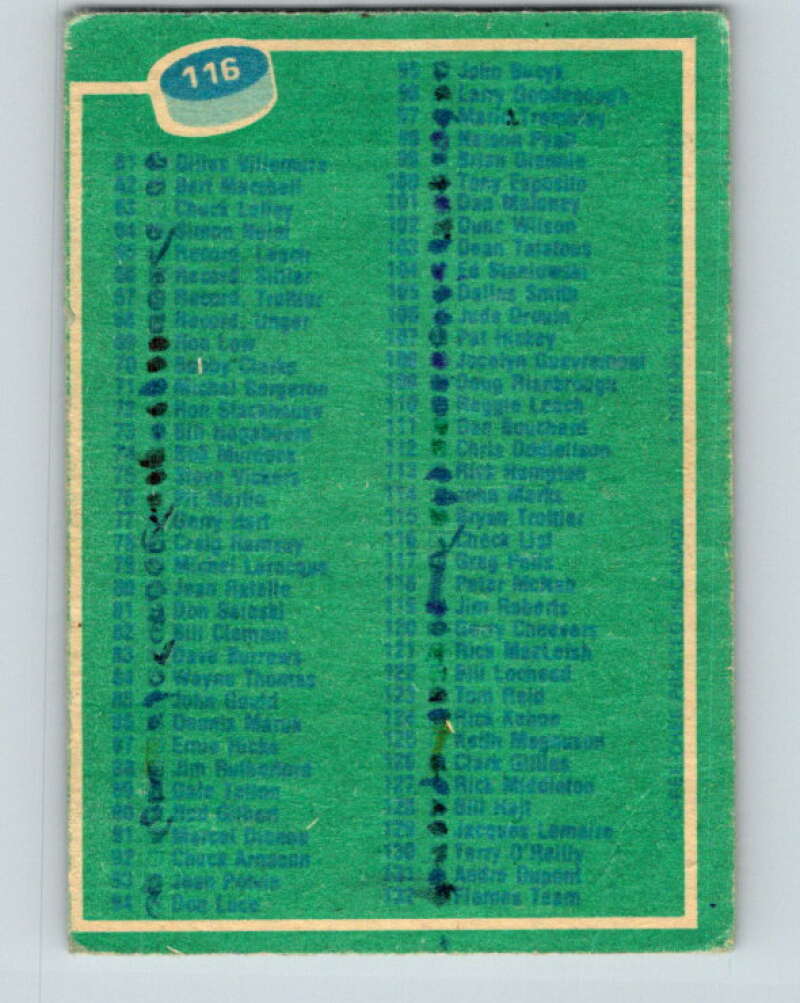 1976-77 O-Pee-Chee #116 Checklist   V12596