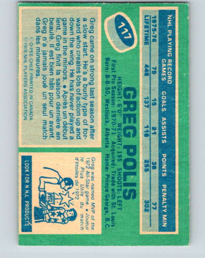 1976-77 O-Pee-Chee #117 Greg Polis  New York Rangers  V12603