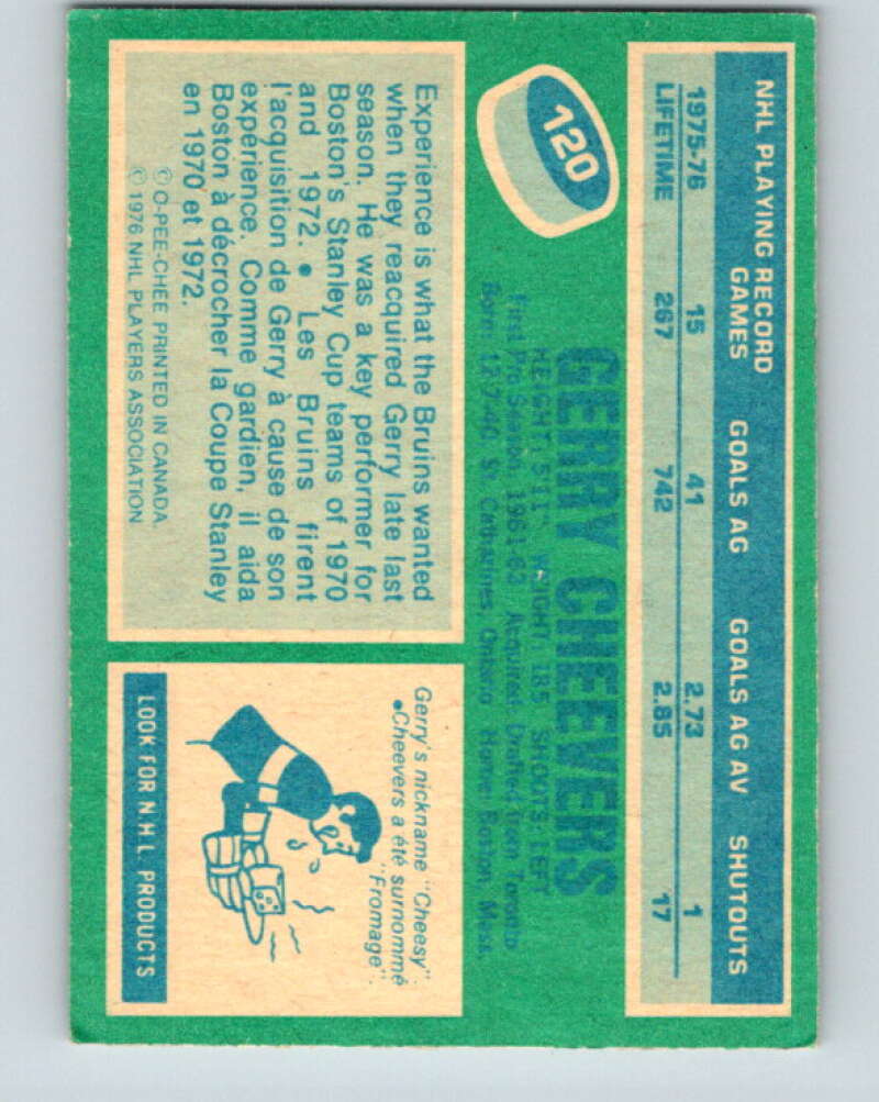 1976-77 O-Pee-Chee #120 Gerry Cheevers  Boston Bruins  V12606