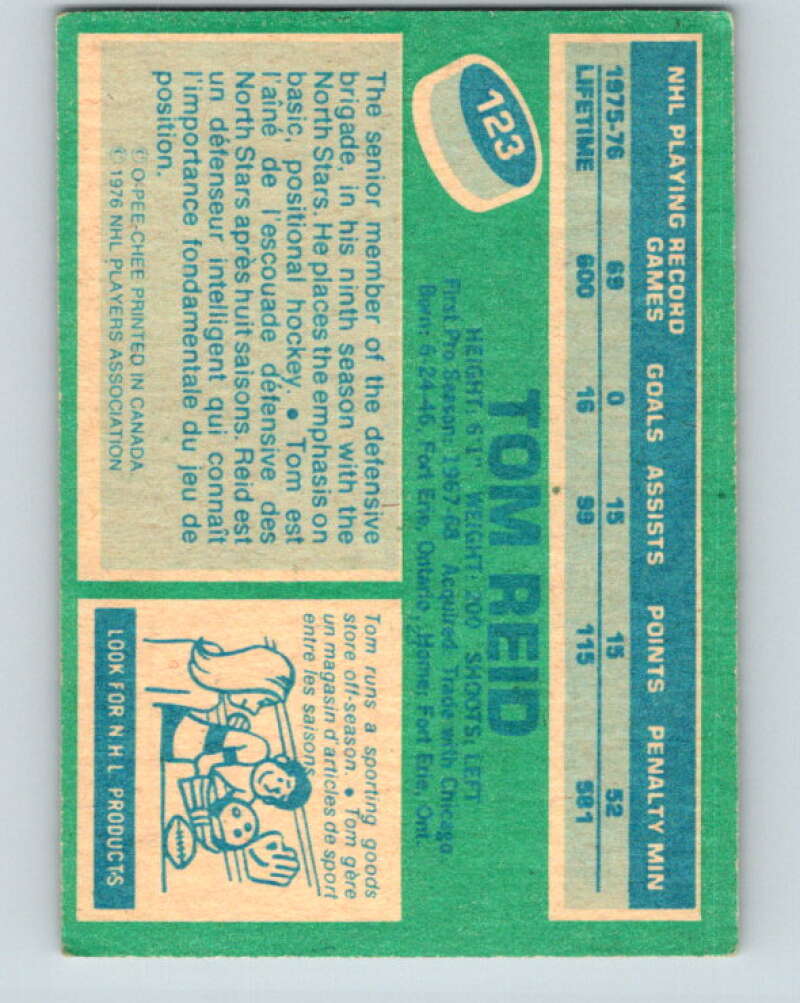 1976-77 O-Pee-Chee #123 Tom Reid  Minnesota North Stars  V12620