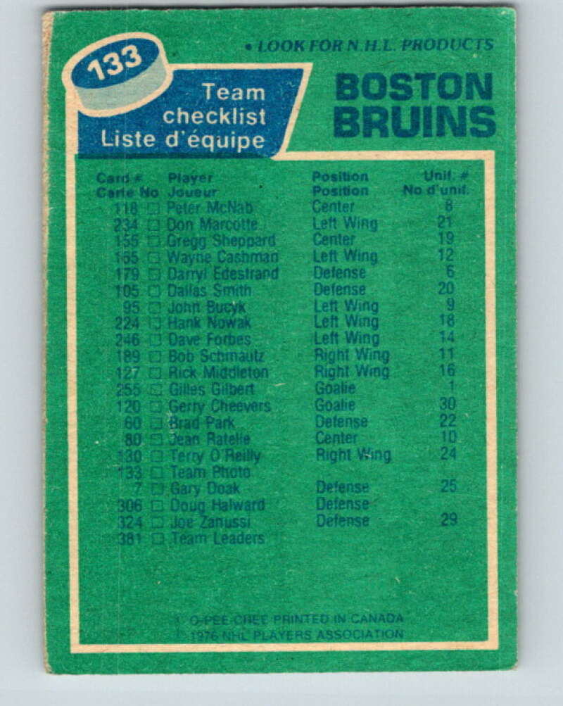 1976-77 O-Pee-Chee #133 Boston Bruins CL  Boston Bruins  V12042