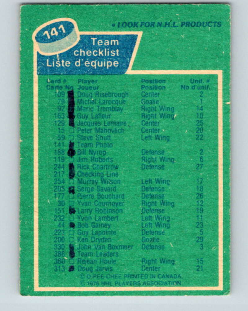 1976-77 O-Pee-Chee #141 Montreal Canadiens CL   V12072