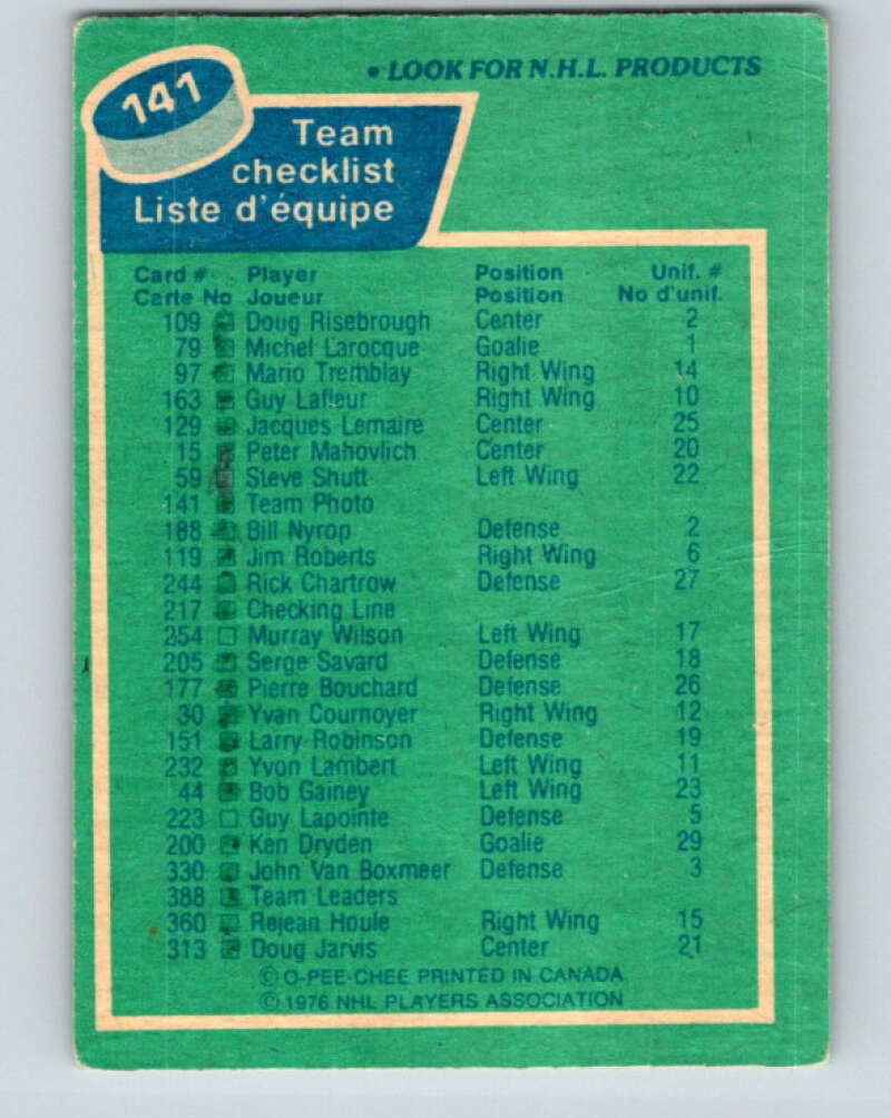1976-77 O-Pee-Chee #141 Montreal Canadiens CL   V12074