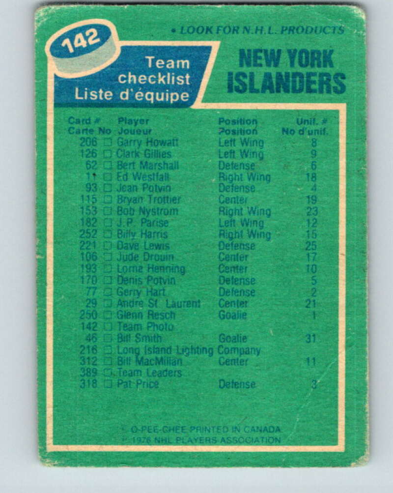 1976-77 O-Pee-Chee #142 New York Islanders CL   V12076