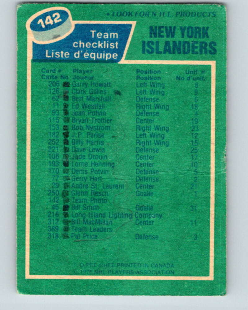1976-77 O-Pee-Chee #142 New York Islanders CL   V12077