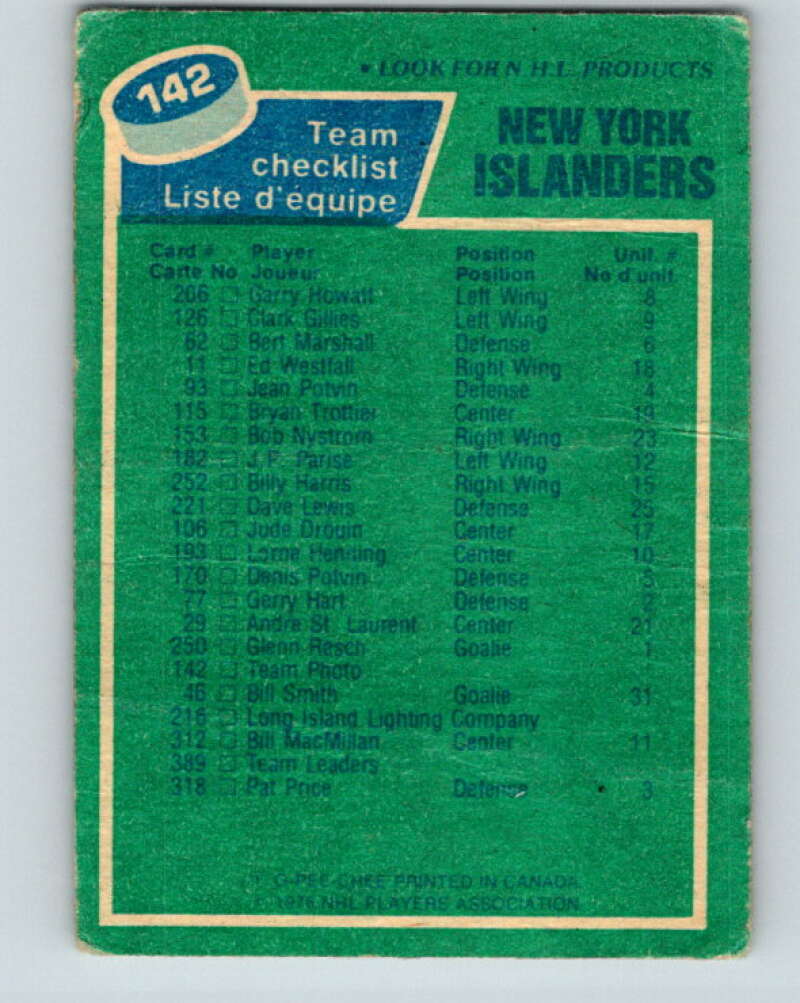 1976-77 O-Pee-Chee #142 New York Islanders CL   V12078