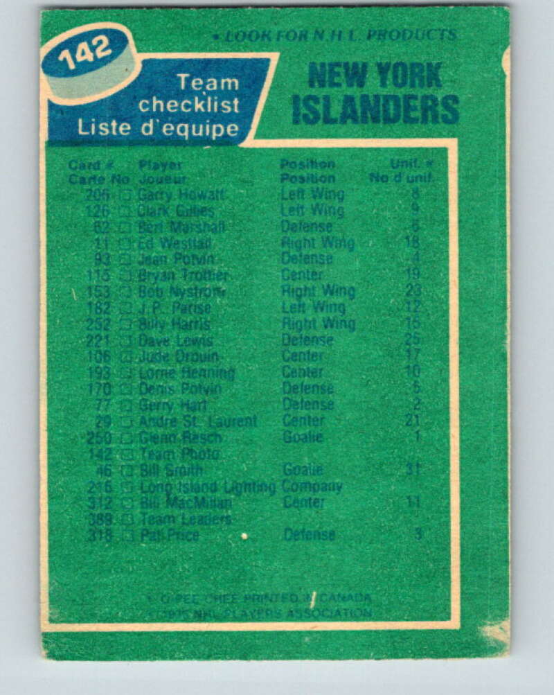 1976-77 O-Pee-Chee #142 New York Islanders CL   V12079