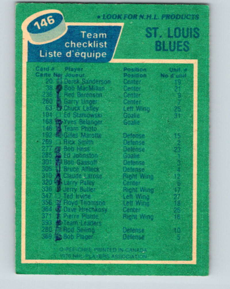 1976-77 O-Pee-Chee #146 St. Louis Blues CL  St. Louis Blues  V12096