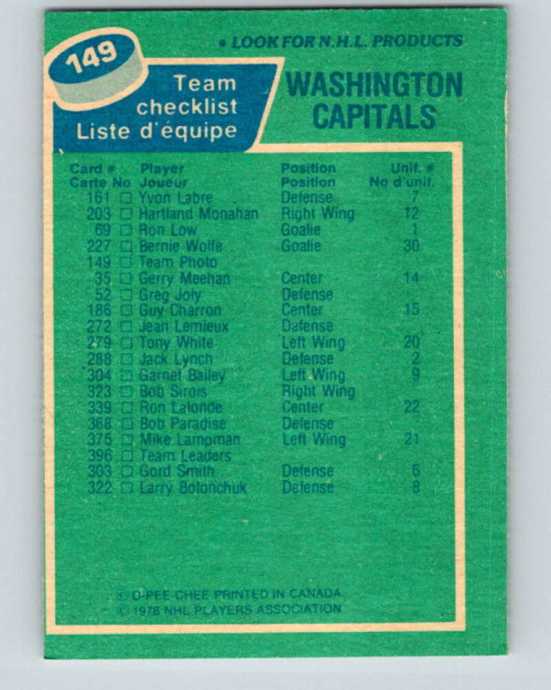 1976-77 O-Pee-Chee #149 Washington Capitals CL   V12110