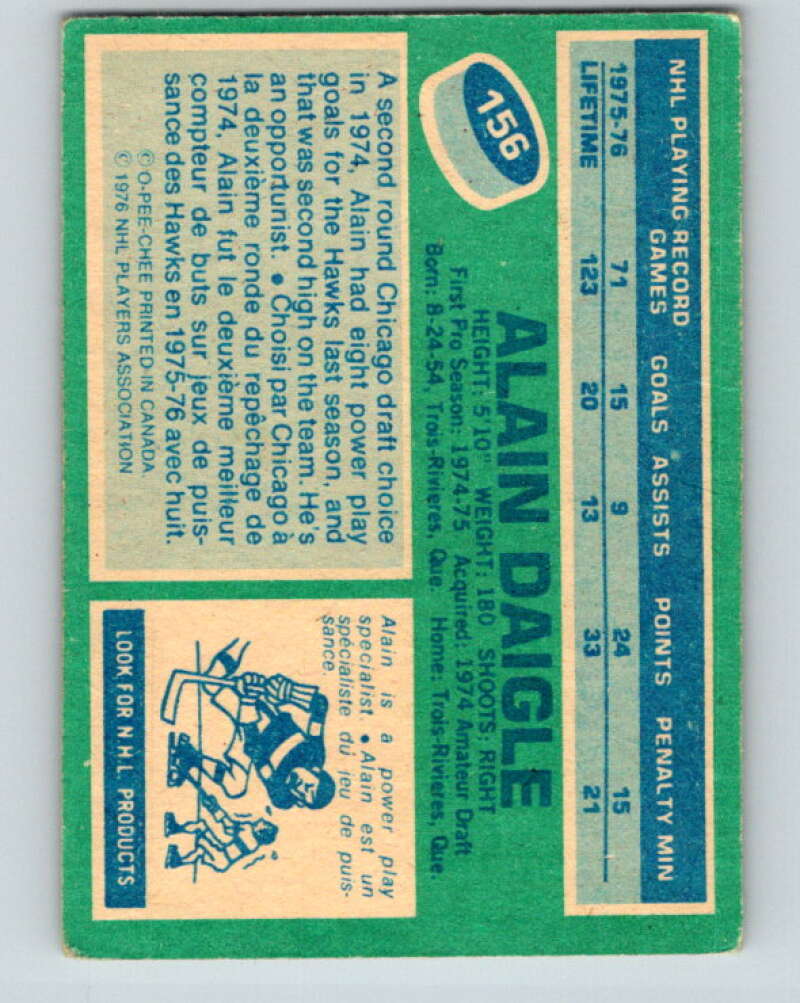 1976-77 O-Pee-Chee #156 Alain Daigle  Chicago Blackhawks  V12133