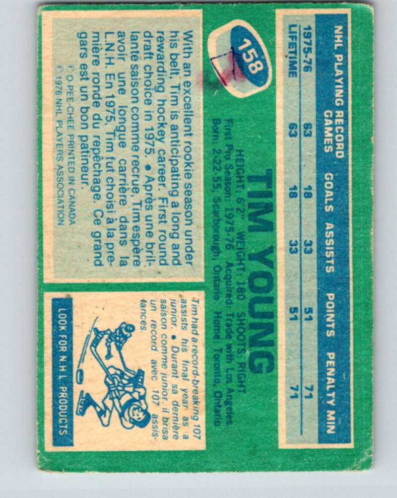 1976-77 O-Pee-Chee #158 Tim Young  RC Rookie North Stars  V12141