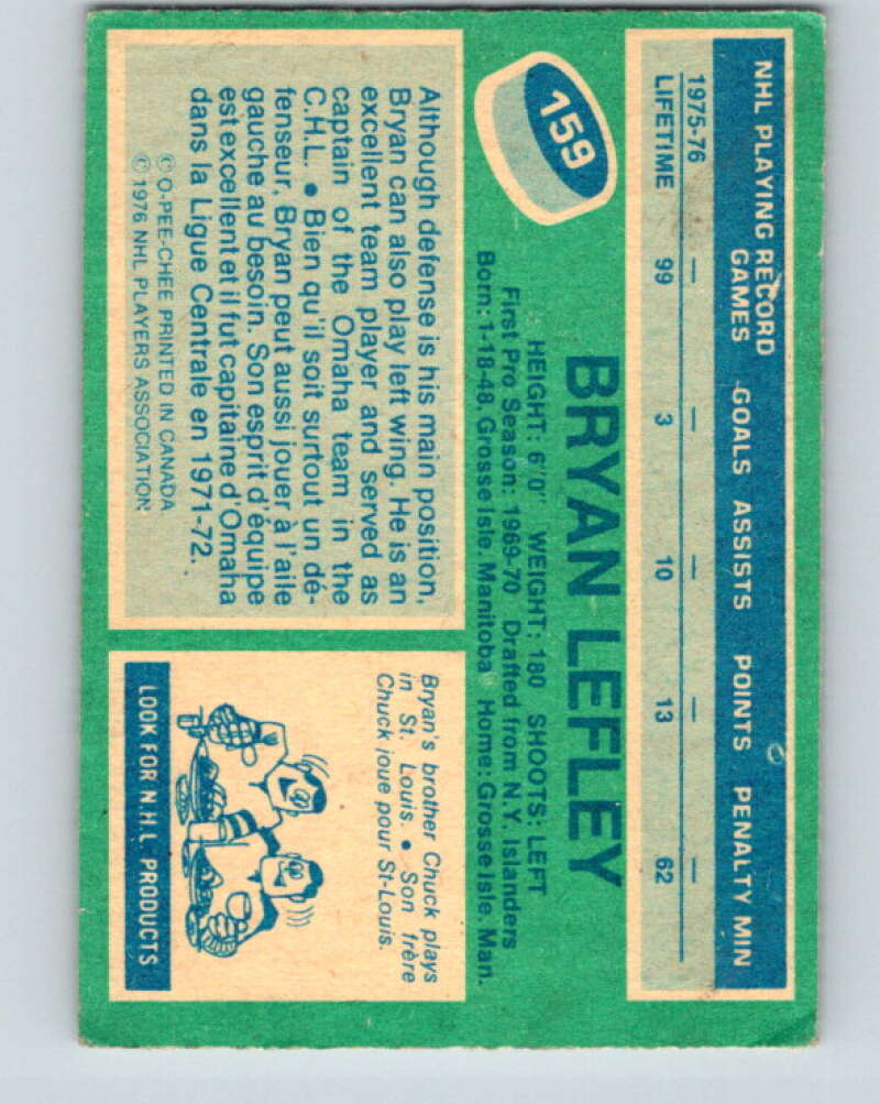 1976-77 O-Pee-Chee #159 Bryan Lefley  Colorado Rockies  V12144