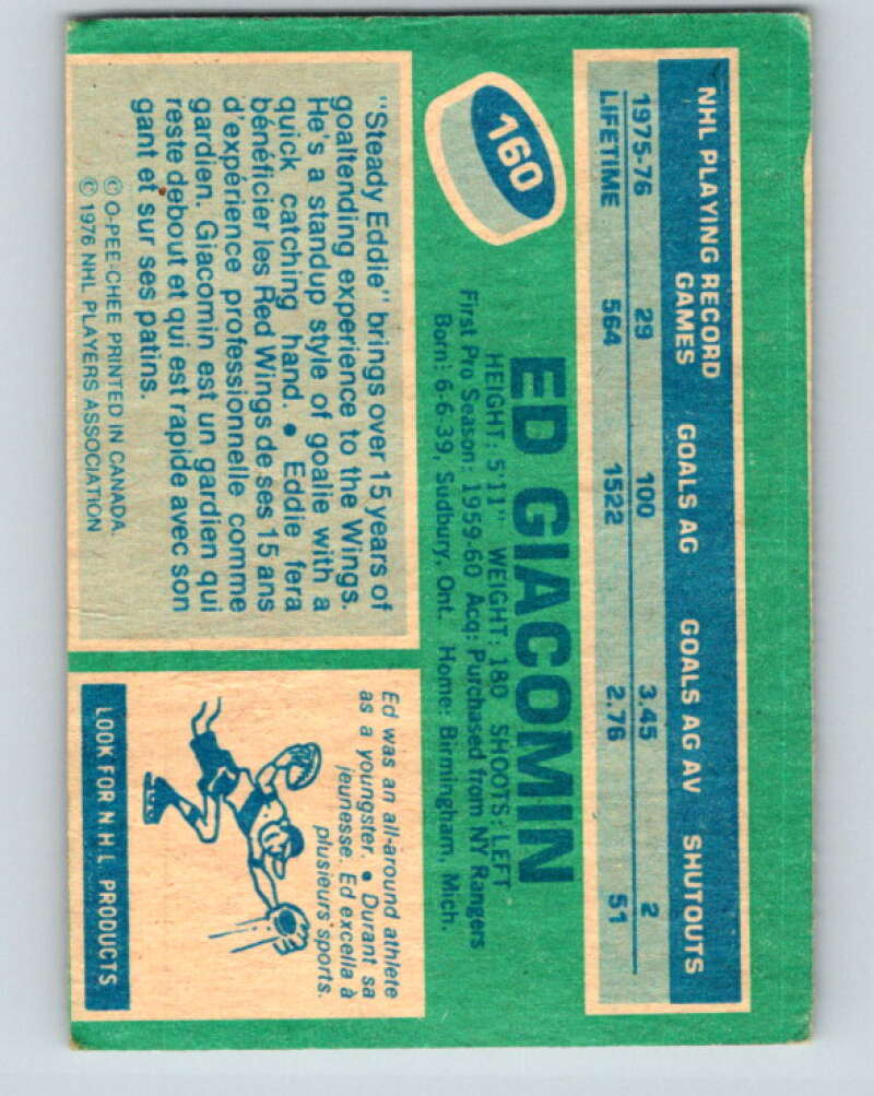 1976-77 O-Pee-Chee #160 Ed Giacomin  Detroit Red Wings  V12152