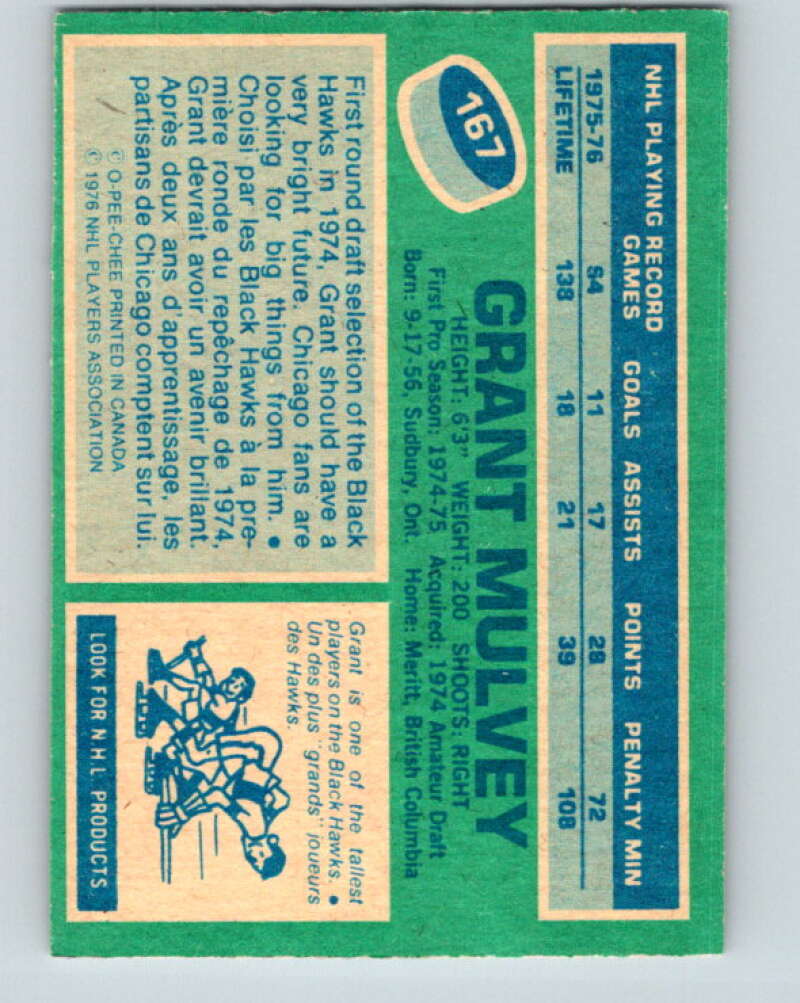 1976-77 O-Pee-Chee #167 Grant Mulvey  Chicago Blackhawks  V12176