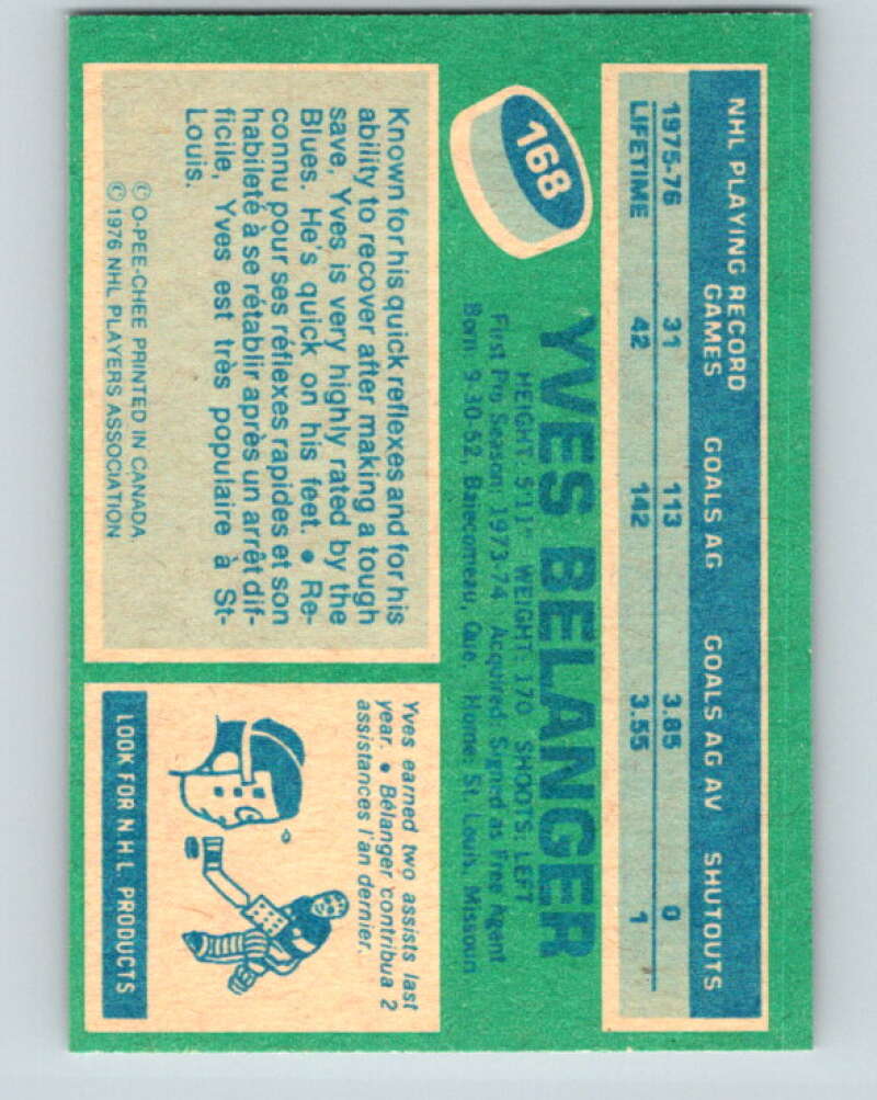 1976-77 O-Pee-Chee #168 Yves Belanger  RC Rookie Blues  V12179