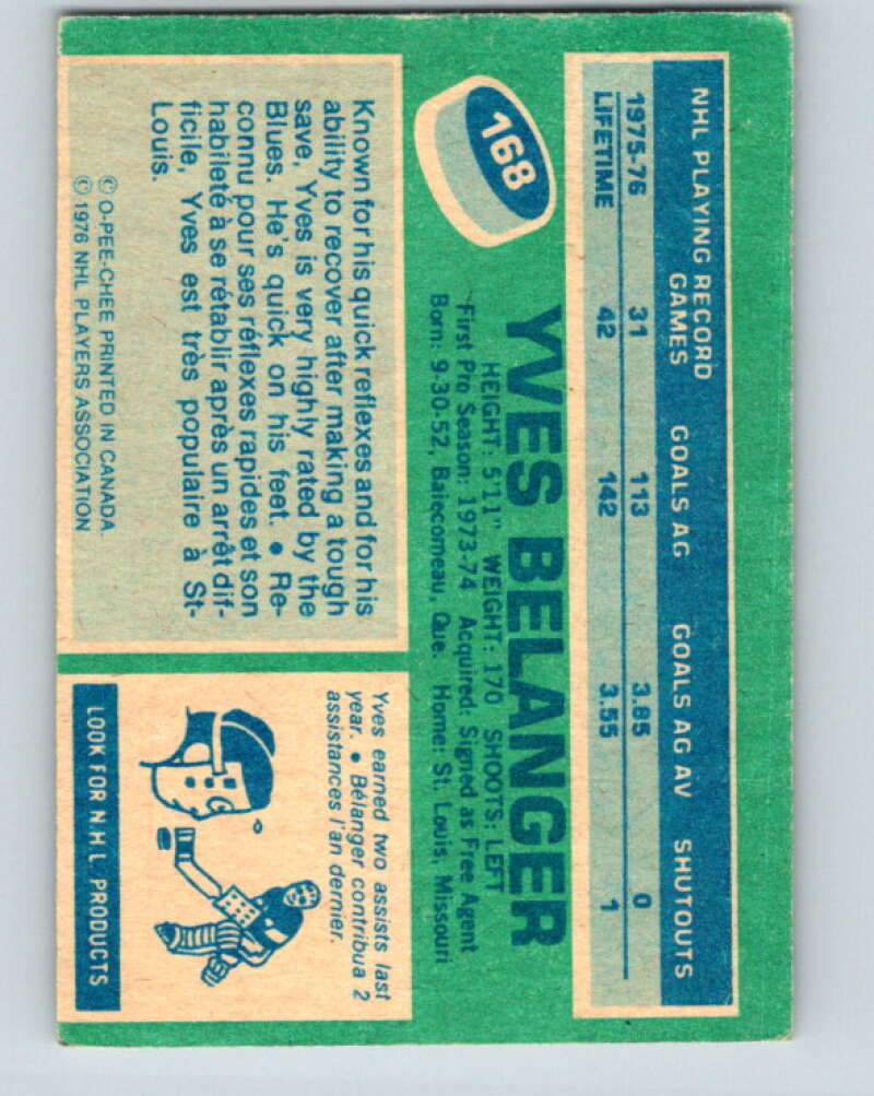 1976-77 O-Pee-Chee #168 Yves Belanger  RC Rookie Blues  V12181