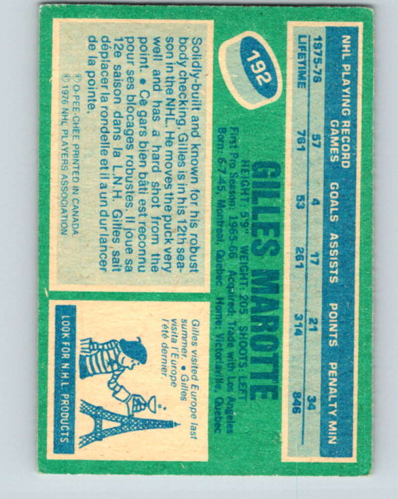 1976-77 O-Pee-Chee #192 Gilles Marotte  St. Louis Blues  V12251