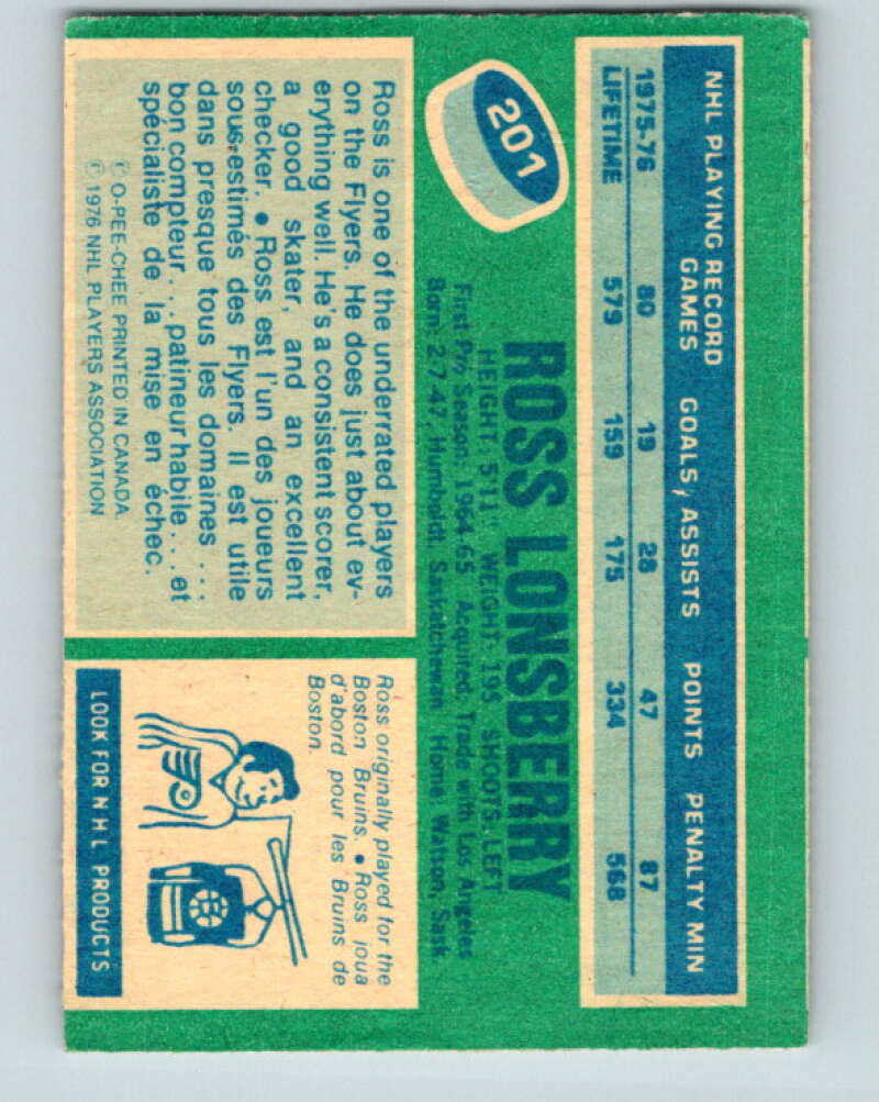 1976-77 O-Pee-Chee #201 Ross Lonsberry  Philadelphia Flyers  V12282