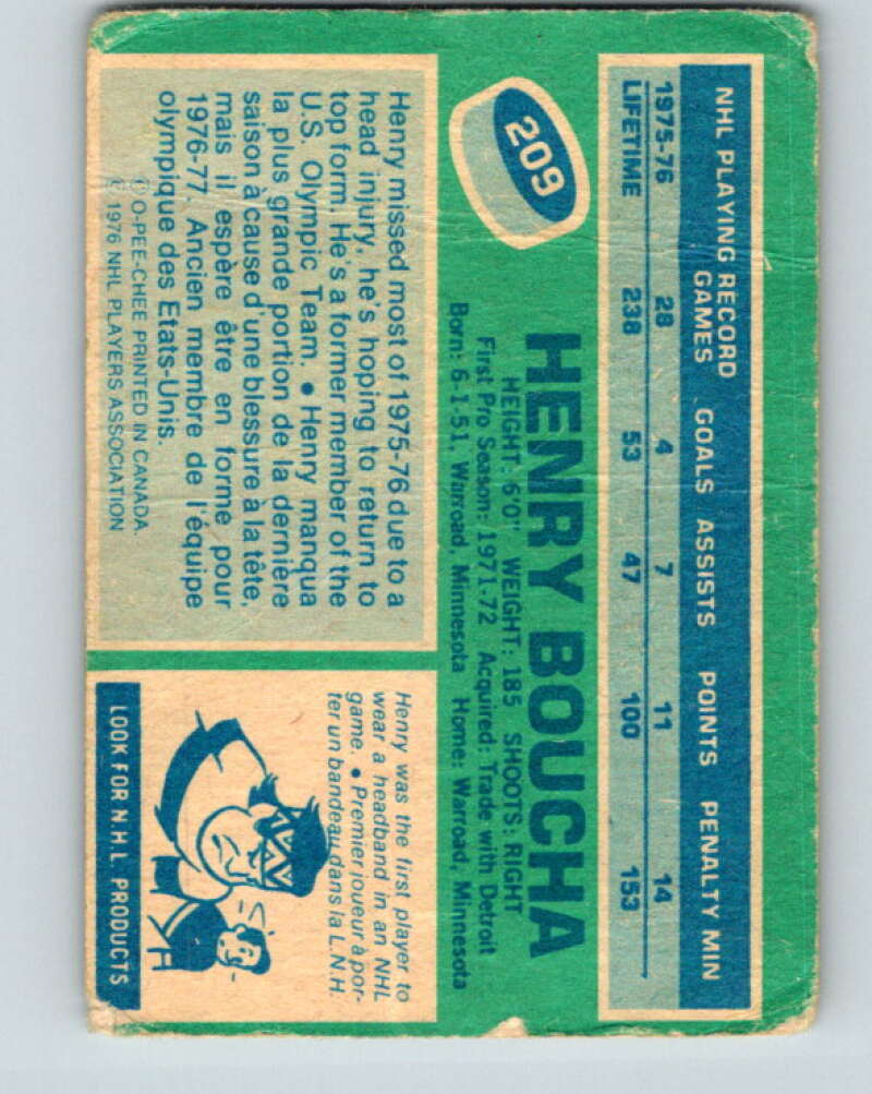 1976-77 O-Pee-Chee #209 Henry Boucha  Colorado Rockies  V12305